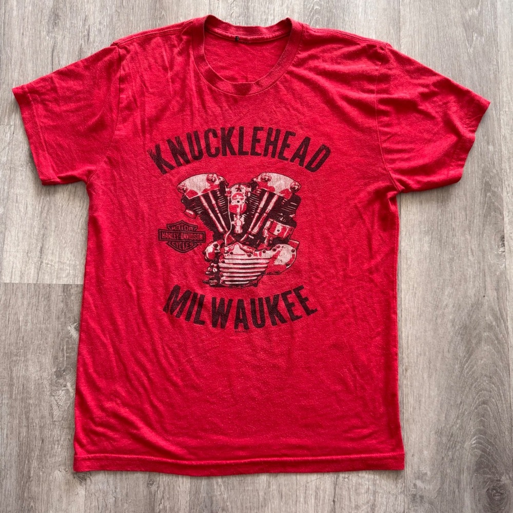 Harley Davidson Knucklehead Milwaukee T-Shirt Red Spitzies 75th Anniversary Med
